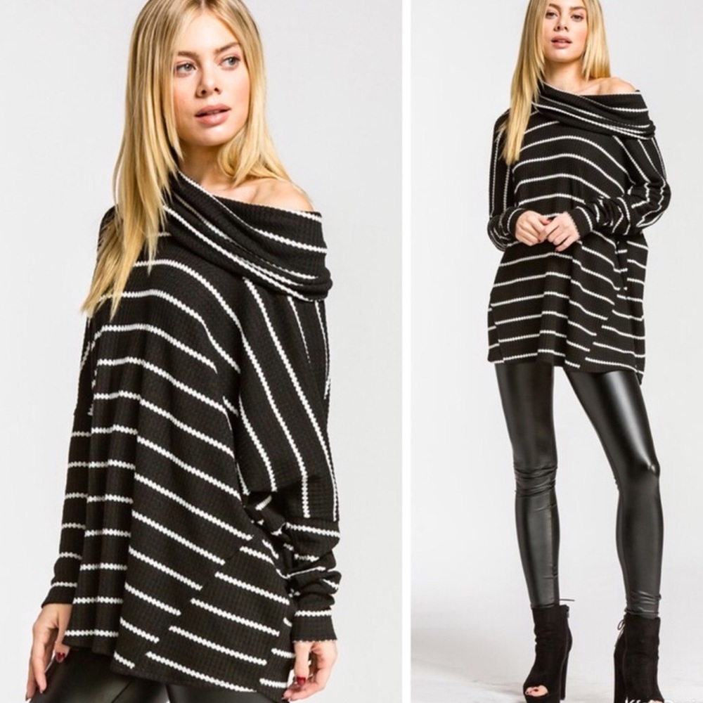 ✨JUST IN✨PREMIUM FABRIC WAFFLE KNIT COWLNECK TUNIC - Picture 2 of 5